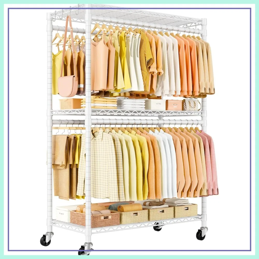 Heavy Duty Rolling Clothes Rack, 3-Tier Portable Garment Rack with Wheels, Max Load 660 lbs, 45"W x 20.5"D x 80.5"H
Heavy Duty Rolling Clothes Rack, 3-Tier Portable Garment Rack with Wheels, Max Load 660 lbs, 45"W x 20.5"D x 80.5"H