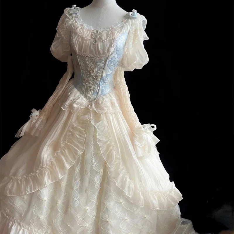 Vintage Elegance Women Lace Ruffles With Bow Ribbon Wedding Dresses Victorian Sweet Lolita Dress Girly Evening Party Long Dress
Vintage Elegance Women Lace Ruffles With Bow Ribbon Wedding Dresses Victorian Sweet Lolita Dress Girly Evening Party Long Dress