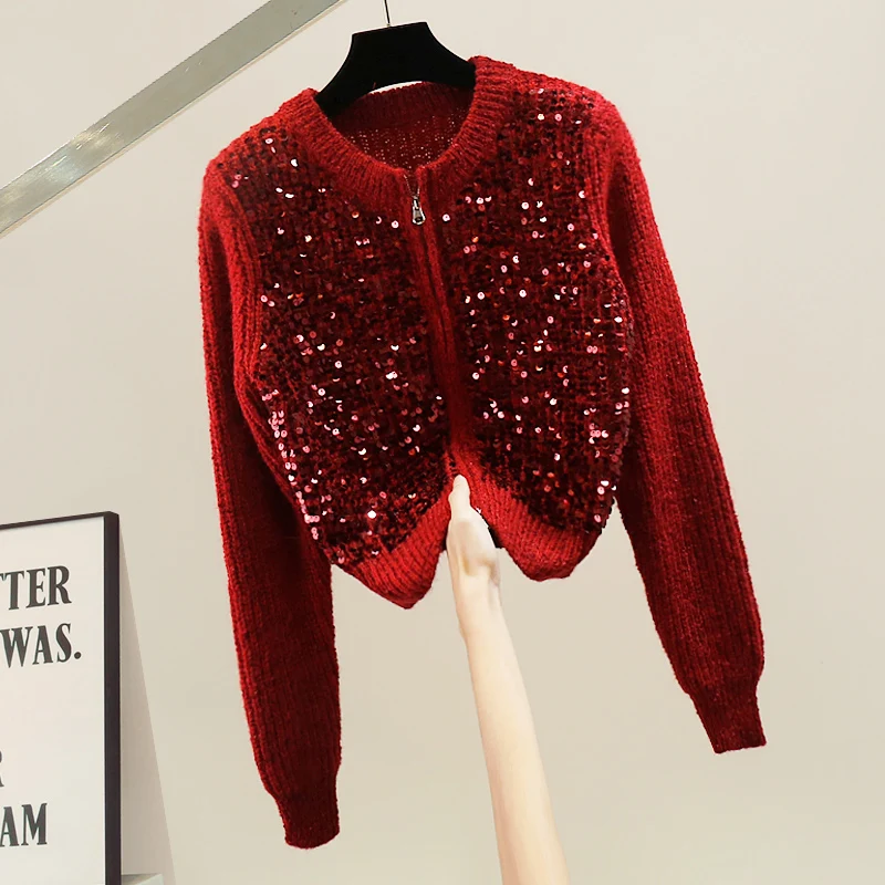 Faionable iny Sequin Double Chain Head Zipper Long Sve ort Sle Sweater Casual Design Age-Defng Top for Women
Faionable iny Sequin Double Chain Head Zipper Long Sve ort Sle Sweater Casual Design Age-Defng Top for Women