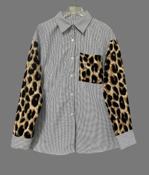 Woman Blouse 2025 Spring Autumn New Fashion Leopard Patchwork Striped Turn-Down Collar Long Sleeve Loose Fit Casual Shirt
Woman Blouse 2025 Spring Autumn New Fashion Leopard Patchwork Striped Turn-Down Collar Long Sleeve Loose Fit Casual Shirt