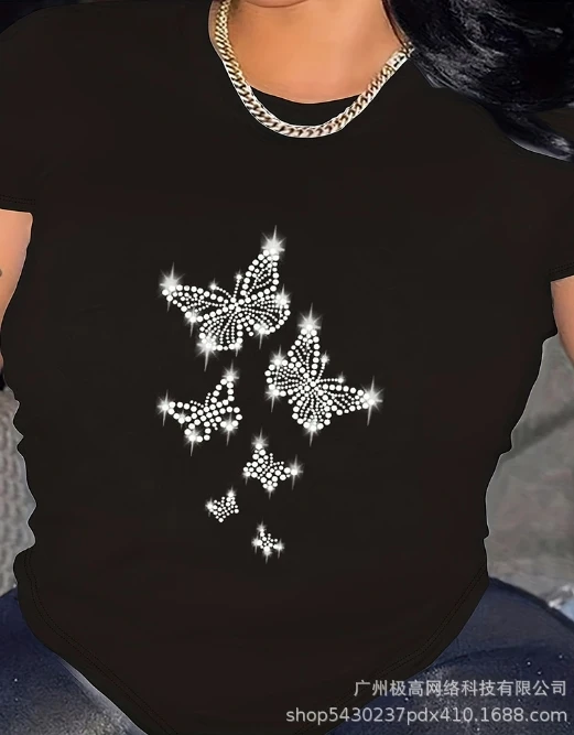 Summer Fashion New Elegant Size Butterfly Hot Diamond Decoration with V-Neck Slim Fit Short Sleeve T-Shirt for Women
Summer Fashion New Elegant Size Butterfly Hot Diamond Decoration with V-Neck Slim Fit Short Sleeve T-Shirt for Women