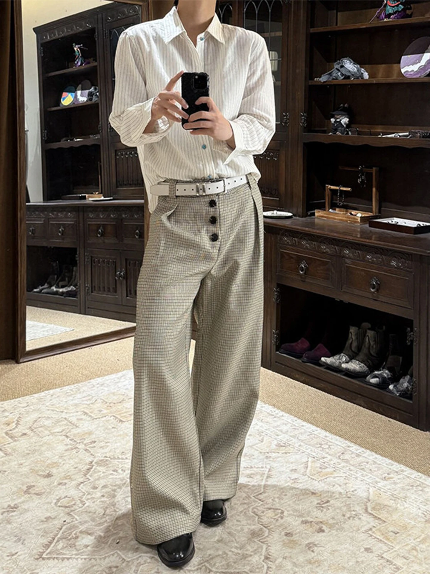 Брюки унисекс из смесовой ткани TR с твидовым узором, плиссированные, в стиле Old Money, свободного кроя, расклешенные, в клетку, повседневные
Брюки унисекс из смесовой ткани TR с твидовым узором, плиссированные, в стиле Old Money, свободного кроя, расклешенные, в клетку, повседневные