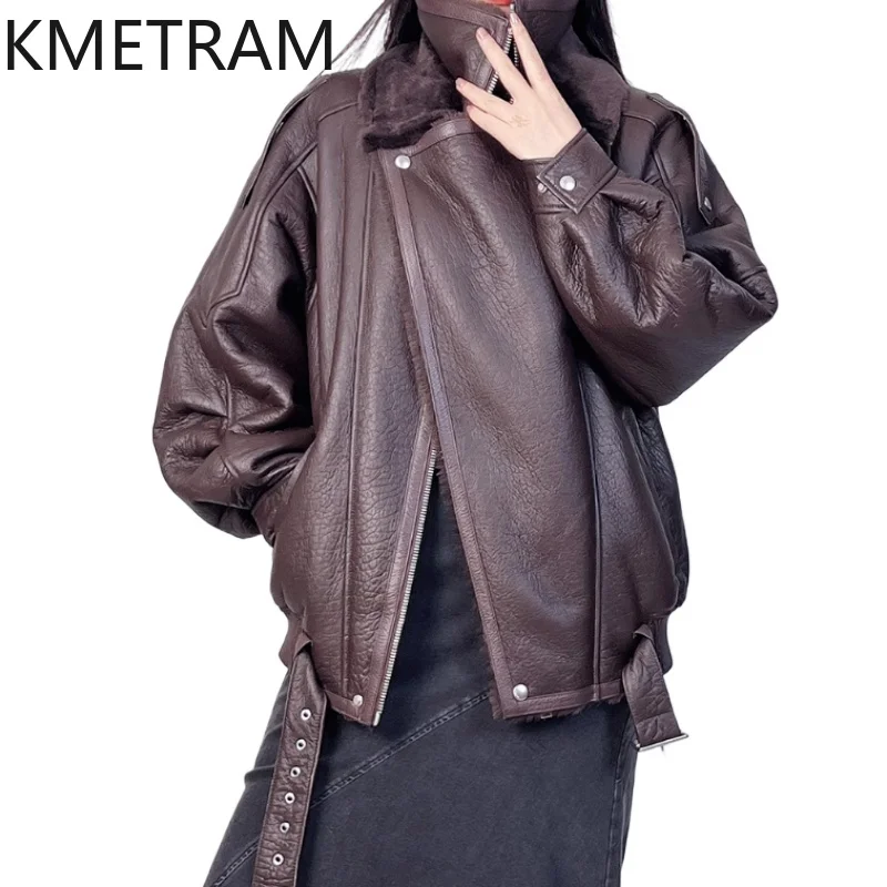 Двусторонняя меховая куртка из натуральной овчины, женская ретро-кофейная мотоциклетная шуба из натурального меха, зимняя женская одежда 2025 
Двусторонняя меховая куртка из натуральной овчины, женская ретро-кофейная мотоциклетная шуба из натурального меха, зимняя женская одежда 2025