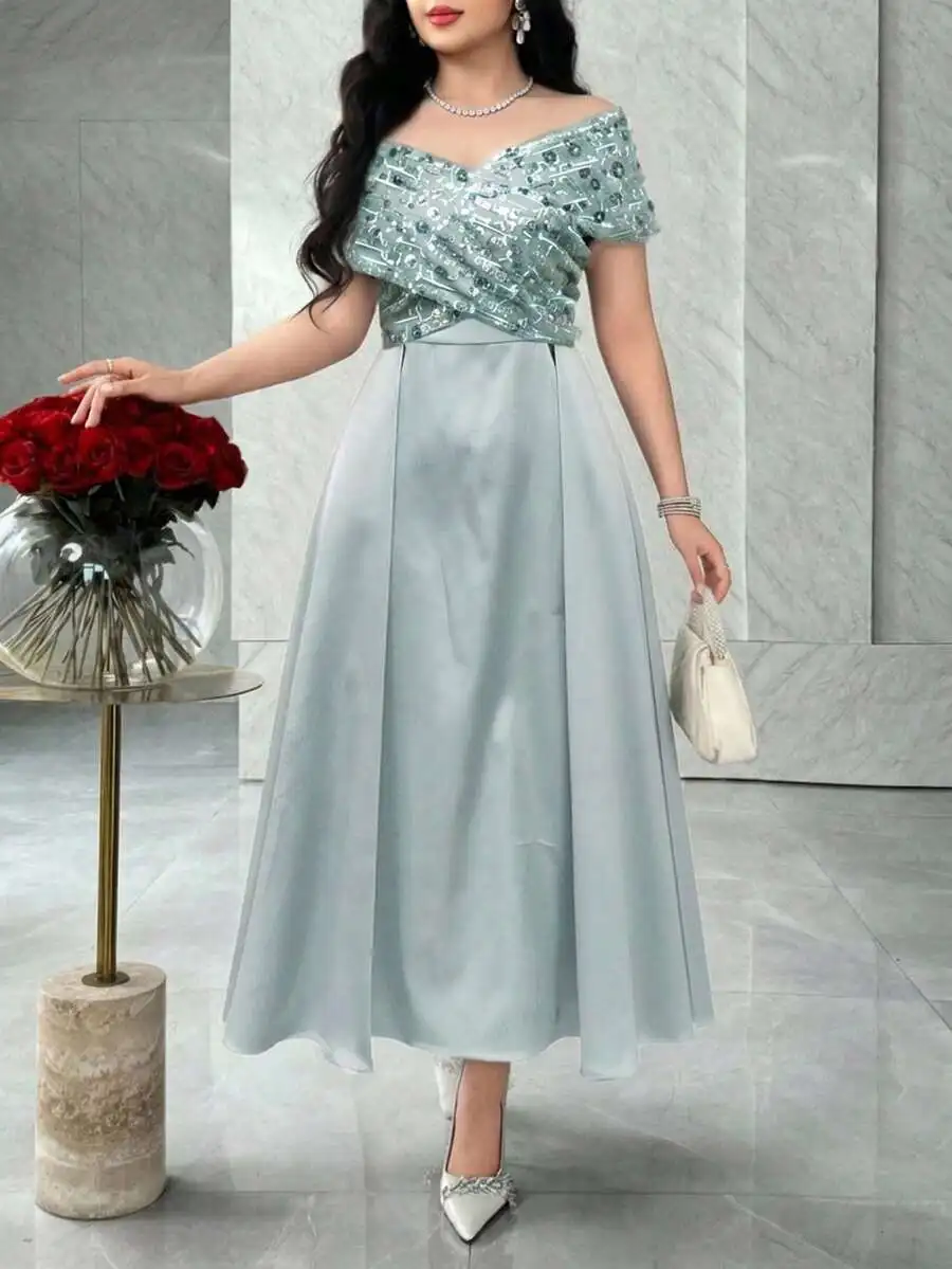Elegant Off Shoulder Sequined A-Line Formal Gown For Prom Banquet
Elegant Off Shoulder Sequined A-Line Formal Gown For Prom Banquet