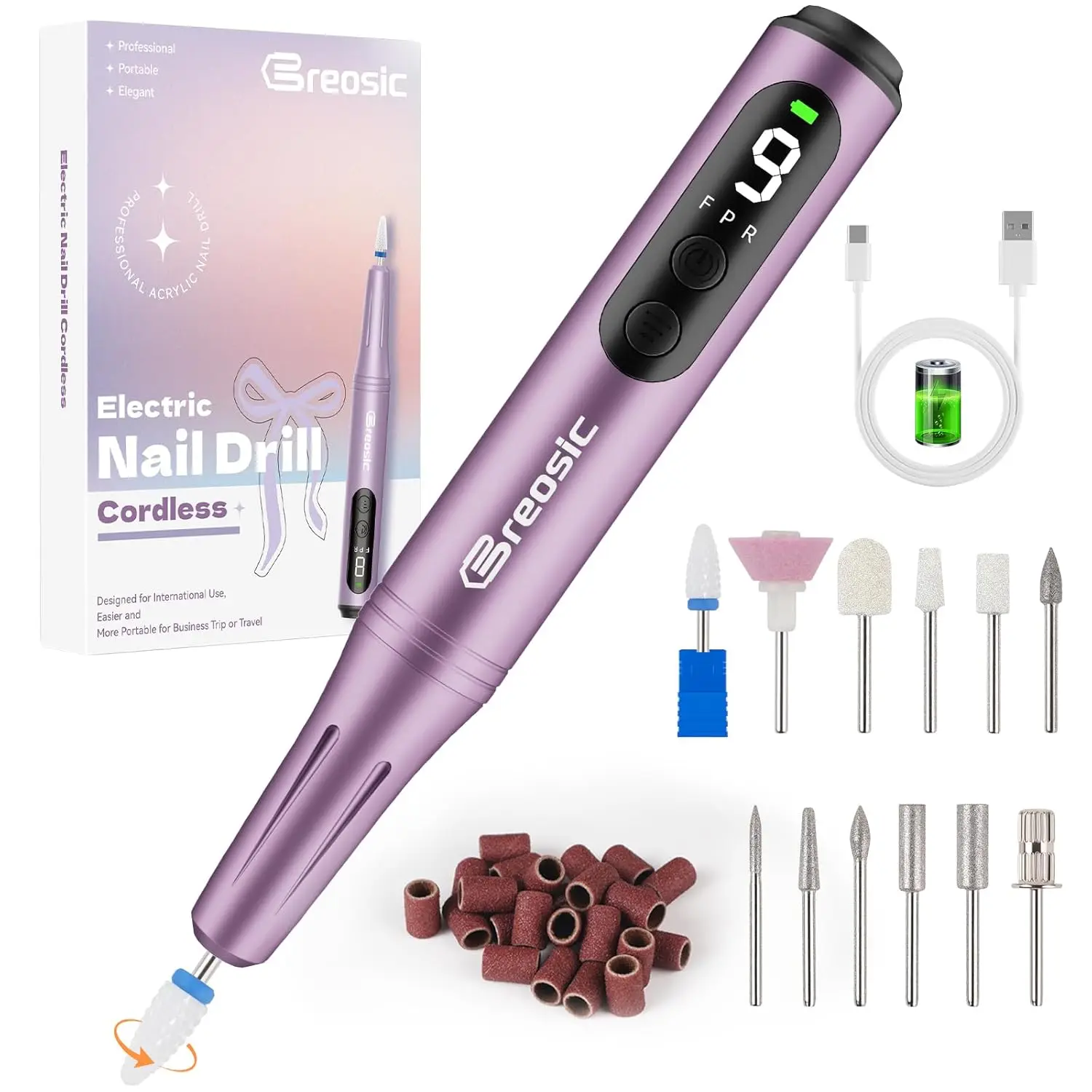 Professional 35000RPM Rechargeable Nail Drill, Cordless 9-Speed LED Display, 12-in-1 Manicure Pedicure Kit for Acrylic Gel Dip Powder Nails
Professional 35000RPM Rechargeable Nail Drill, Cordless 9-Speed LED Display, 12-in-1 Manicure Pedicure Kit for Acrylic Gel Dip Powder Nails