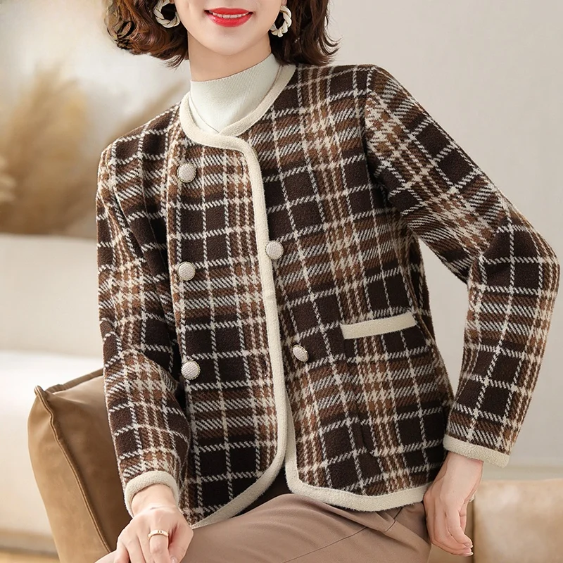 Faionable Woolen Coat for Women Plaid Open Cardigan Spring Autumn Small Fraance Sle Loose Fit round Ne Single Button
Faionable Woolen Coat for Women Plaid Open Cardigan Spring Autumn Small Fraance Sle Loose Fit round Ne Single Button