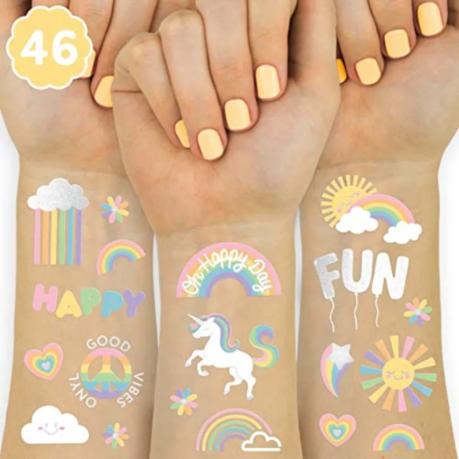 Pastel Rainbow Temporary Tattoos - 46 Silver Foil Styles Unicorn Birthday Party Supplies, Oh Happy Day Baby Shower, Magical Par
Pastel Rainbow Temporary Tattoos - 46 Silver Foil Styles Unicorn Birthday Party Supplies, Oh Happy Day Baby Shower, Magical Par