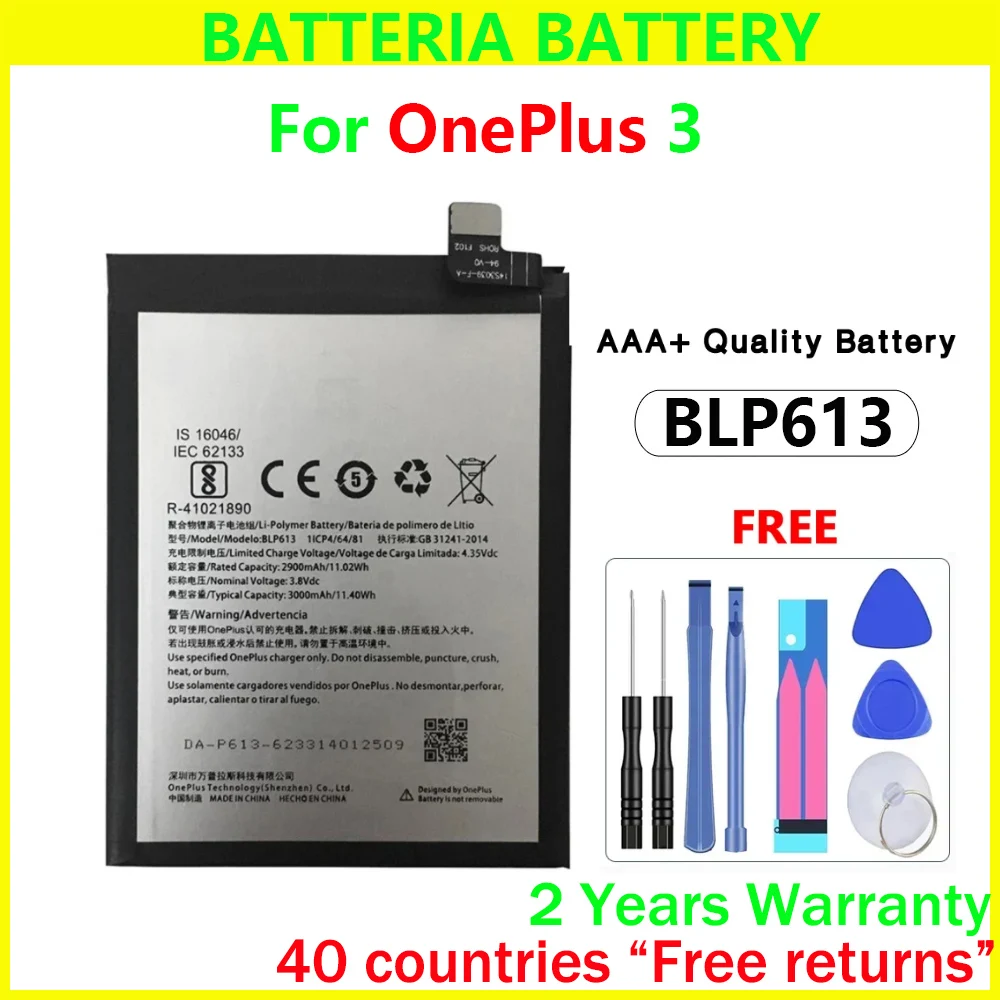 New 3000mAh BLP613 Battery For OnePlus 3 One Plus 3 Replacement Batteries With Free Tools
New 3000mAh BLP613 Battery For OnePlus 3 One Plus 3 Replacement Batteries With Free Tools