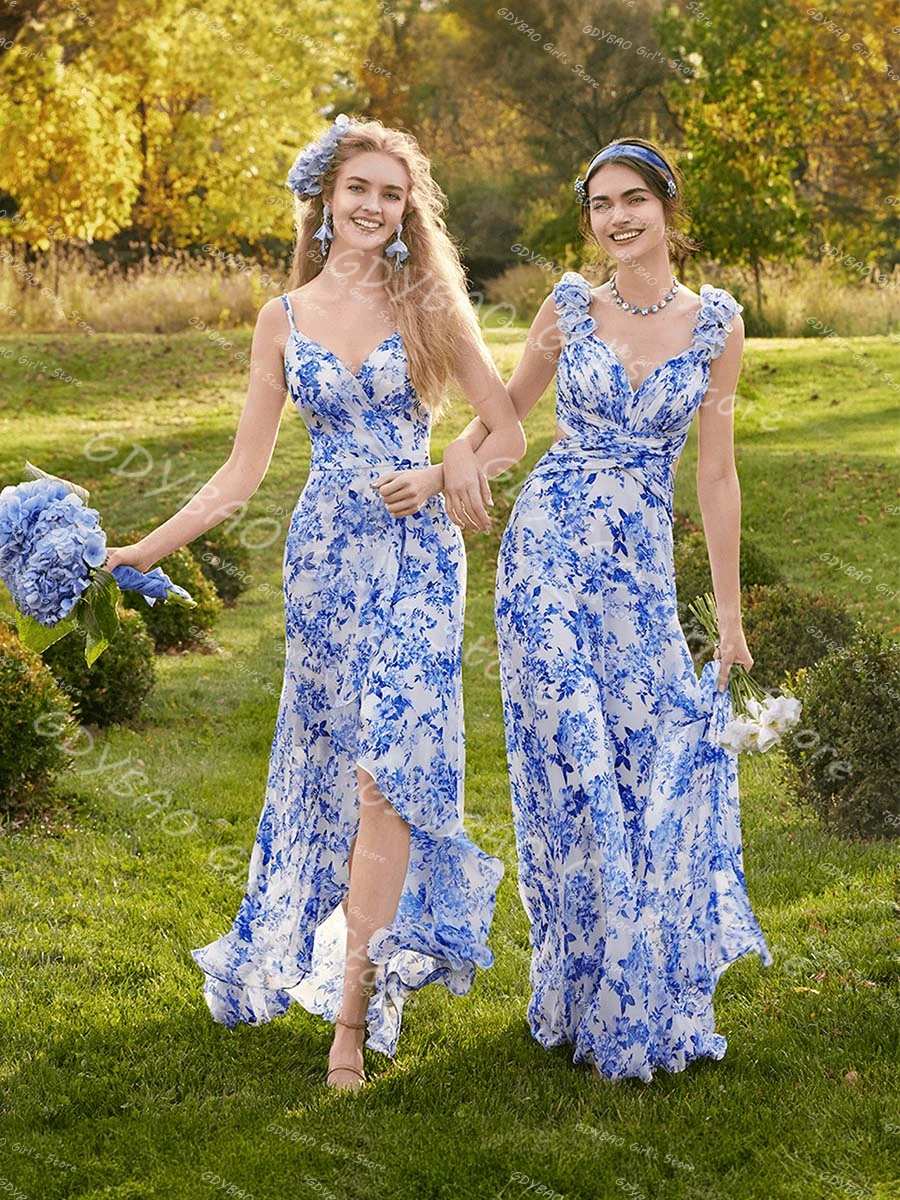 Floral Print Chiffon Bridesmaid Dresses for Wedding 2025 Strap High Low Column Frock with Ruffle Shoulders Customize Vestidos
Floral Print Chiffon Bridesmaid Dresses for Wedding 2025 Strap High Low Column Frock with Ruffle Shoulders Customize Vestidos