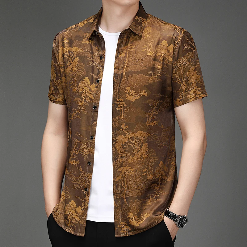 New Trendy Men Silk Clothes 2025 Spring Summer Fashion Flowers Satin Dress Shirt Short Sleeve Male Smooth Floral Print Shirts
New Trendy Men Silk Clothes 2025 Spring Summer Fashion Flowers Satin Dress Shirt Short Sleeve Male Smooth Floral Print Shirts