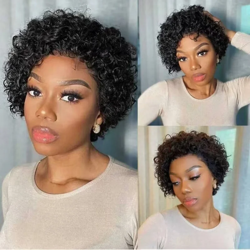 New European and American style African women's wig with middle or side parting, black short curly hair
New European and American style African women's wig with middle or side parting, black short curly hair