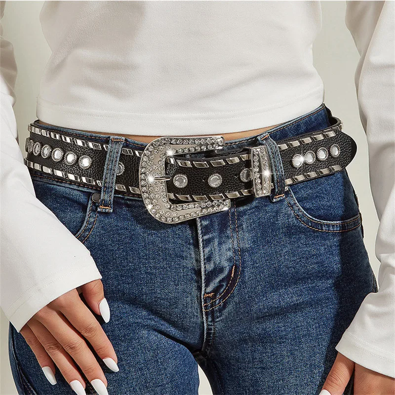 Fashion Black Single Circle Alloy Pin Buckle Wide Belt Full Diamond Punk Style Belts Women Jeans Belt Rhinestones Waist Belt
Fashion Black Single Circle Alloy Pin Buckle Wide Belt Full Diamond Punk Style Belts Women Jeans Belt Rhinestones Waist Belt