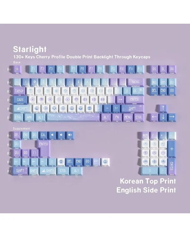 Translucent PBT Double Engraved Keycaps Xingguang Style Korean English Side Engraving Mechanical Keyboard Full Set
Translucent PBT Double Engraved Keycaps Xingguang Style Korean English Side Engraving Mechanical Keyboard Full Set