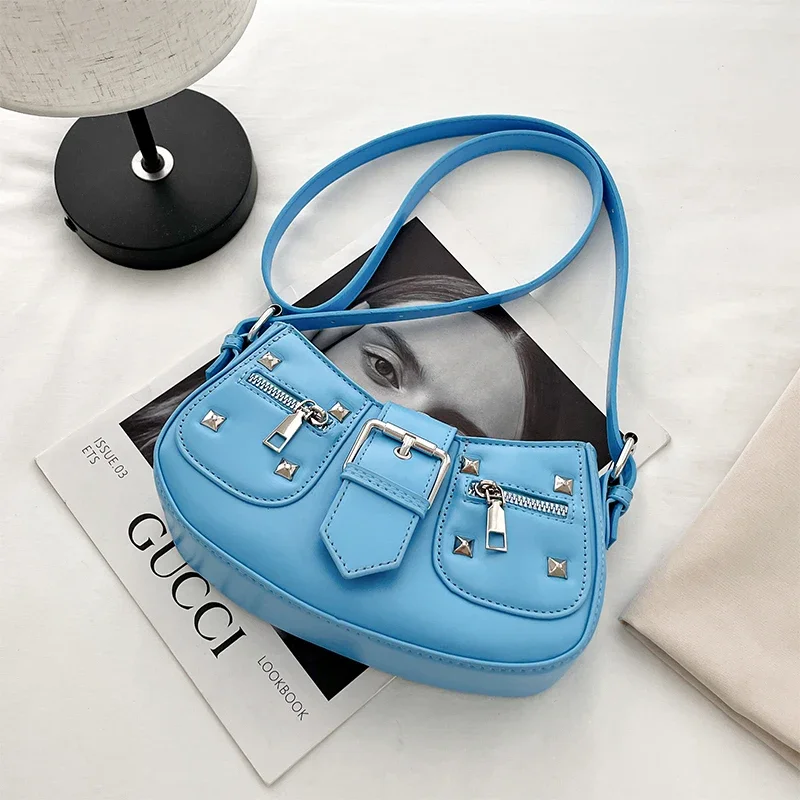Fashion Half Moon PU Leather Armpit Crossbody Bag 2025 New Punk Style Shoulder Purses and Handbag Designer Semicircle Saddle Bag
Fashion Half Moon PU Leather Armpit Crossbody Bag 2025 New Punk Style Shoulder Purses and Handbag Designer Semicircle Saddle Bag