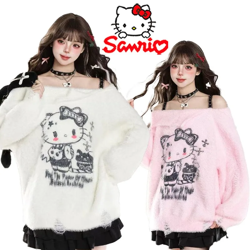 Sanrio Hello Kitty Woman's One Shoulder Sweater Cartoon Girls Sexy Off Shoulder Knit Sweater Autumn Winter Warm Long Sleeves
Sanrio Hello Kitty Woman's One Shoulder Sweater Cartoon Girls Sexy Off Shoulder Knit Sweater Autumn Winter Warm Long Sleeves