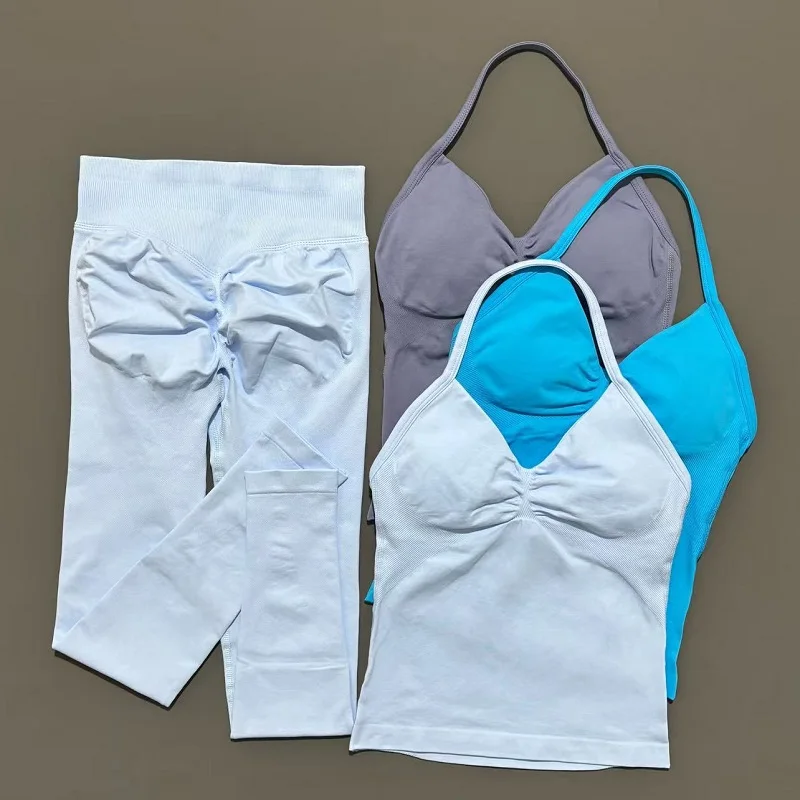 Спортивный комплект из 2 предметов, женские топы с открытой спиной и лямкой на шее, бесшовные эластичные шорты с высокой талией, спортивный костюм, спортивная одежда, комплекты для тренировок
Спортивный комплект из 2 предметов, женские топы с открытой спиной и лямкой на шее, бесшовные эластичные шорты с высокой талией, спортивный костюм, спортивная одежда, комплекты для тренировок