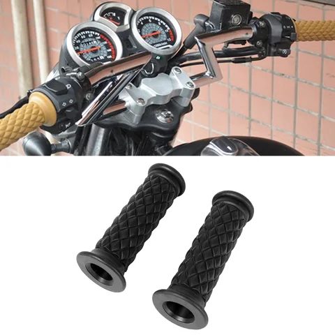 1pair Vintage 7/8" 22mm Motorcycle Handlebar Grips Retro Non-slip Rubber For Cafe Racer Honda Yamaha Suzuki Kawasaki CG125 CB400