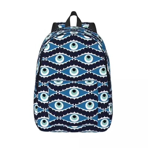 Turkish Greek Evil Eye Travel Canvas Backpack School Laptop Bookbag Mediterranean Nazar Lucky Charm College Student Daypack Bags