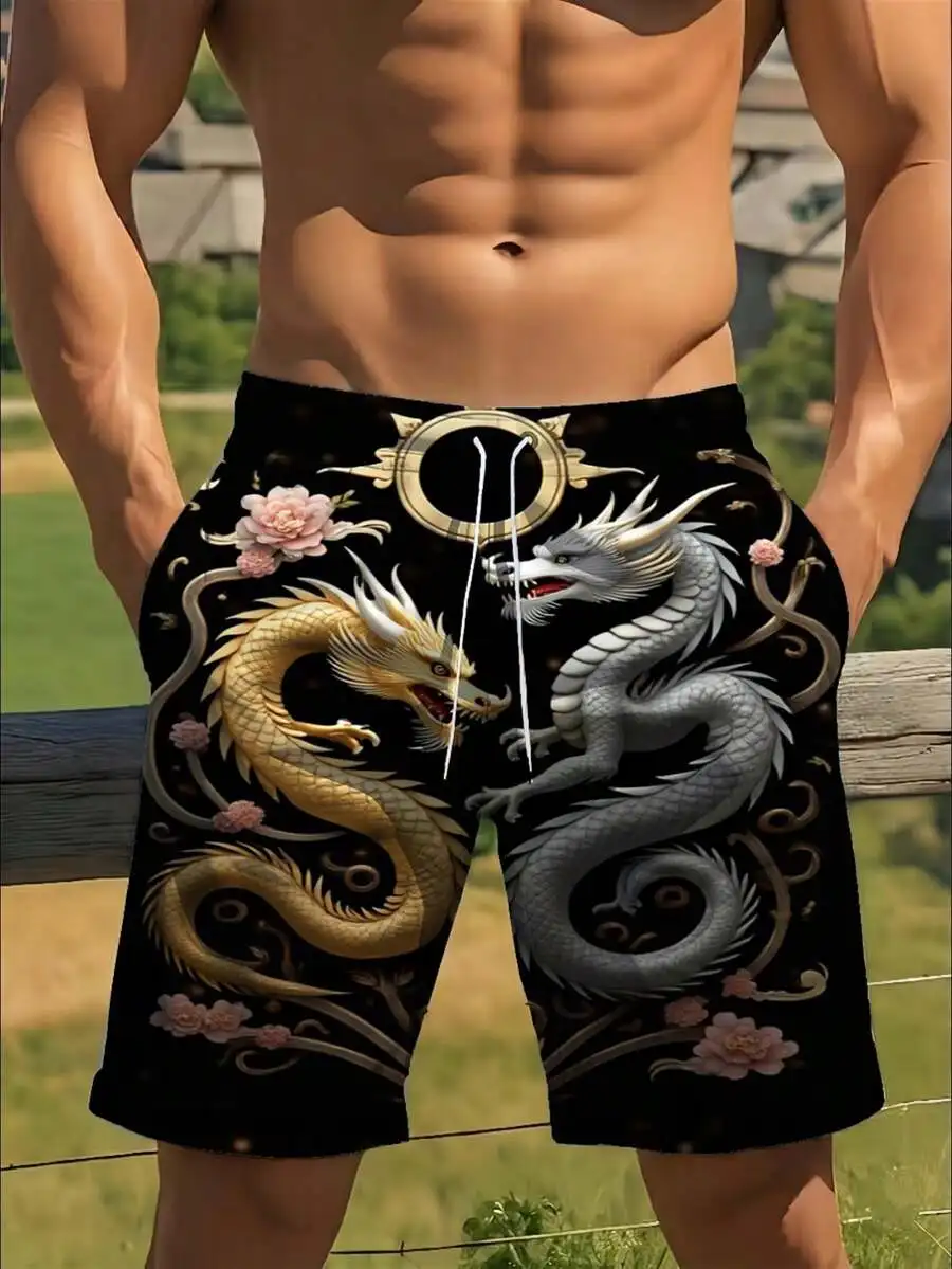 Mens Lightweight Beach Shorts With Dragon Print And Drawstring Waist For Summer Poolside
Mens Lightweight Beach Shorts With Dragon Print And Drawstring Waist For Summer Poolside