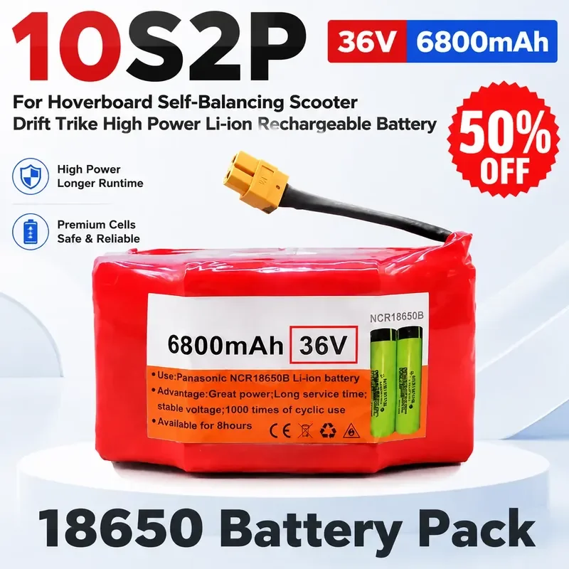 10S2P 36V 6800mAh 18650 Battery Pack for Hoverboard Self-Balancing Scooter Drift Trike High Power Li-ion Rechargeable Battery
10S2P 36V 6800mAh 18650 Battery Pack for Hoverboard Self-Balancing Scooter Drift Trike High Power Li-ion Rechargeable Battery