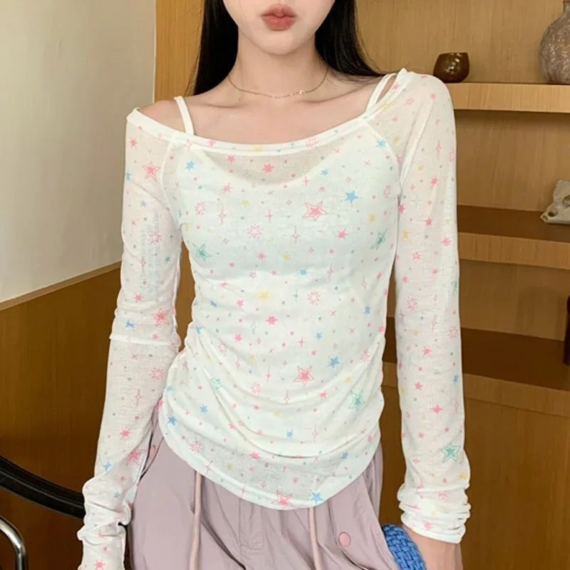 Long Sleeve Tees Women See Through Y2k Mesh Top Korean Fashion Summer Fall Clothes 2024 Women Kawaii Star Print Women's T-shirt
Long Sleeve Tees Women See Through Y2k Mesh Top Korean Fashion Summer Fall Clothes 2024 Women Kawaii Star Print Women's T-shirt