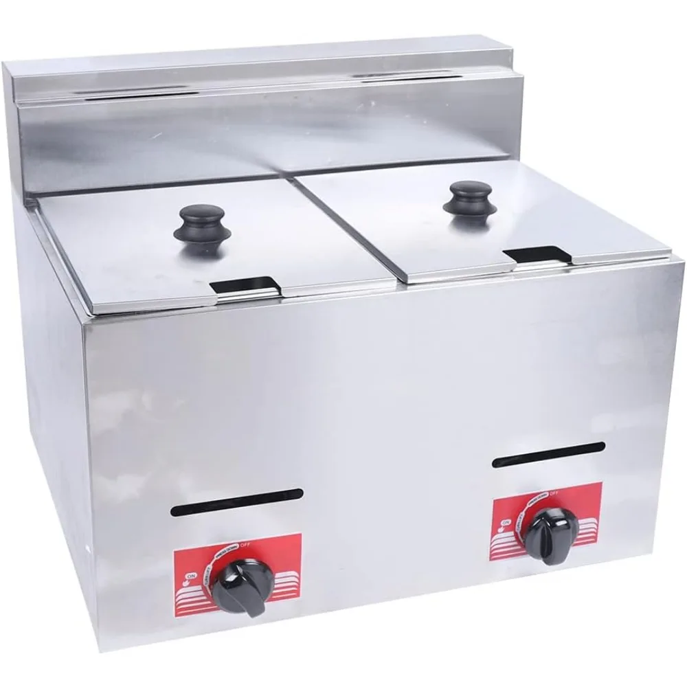 Commercial Large Propane Gas Fryer, 2 x 5.3 QT Capacity, Table Top, Stainless Steel, Double Cylinder, 2 Baskets & 2 Lids Include
Commercial Large Propane Gas Fryer, 2 x 5.3 QT Capacity, Table Top, Stainless Steel, Double Cylinder, 2 Baskets & 2 Lids Include