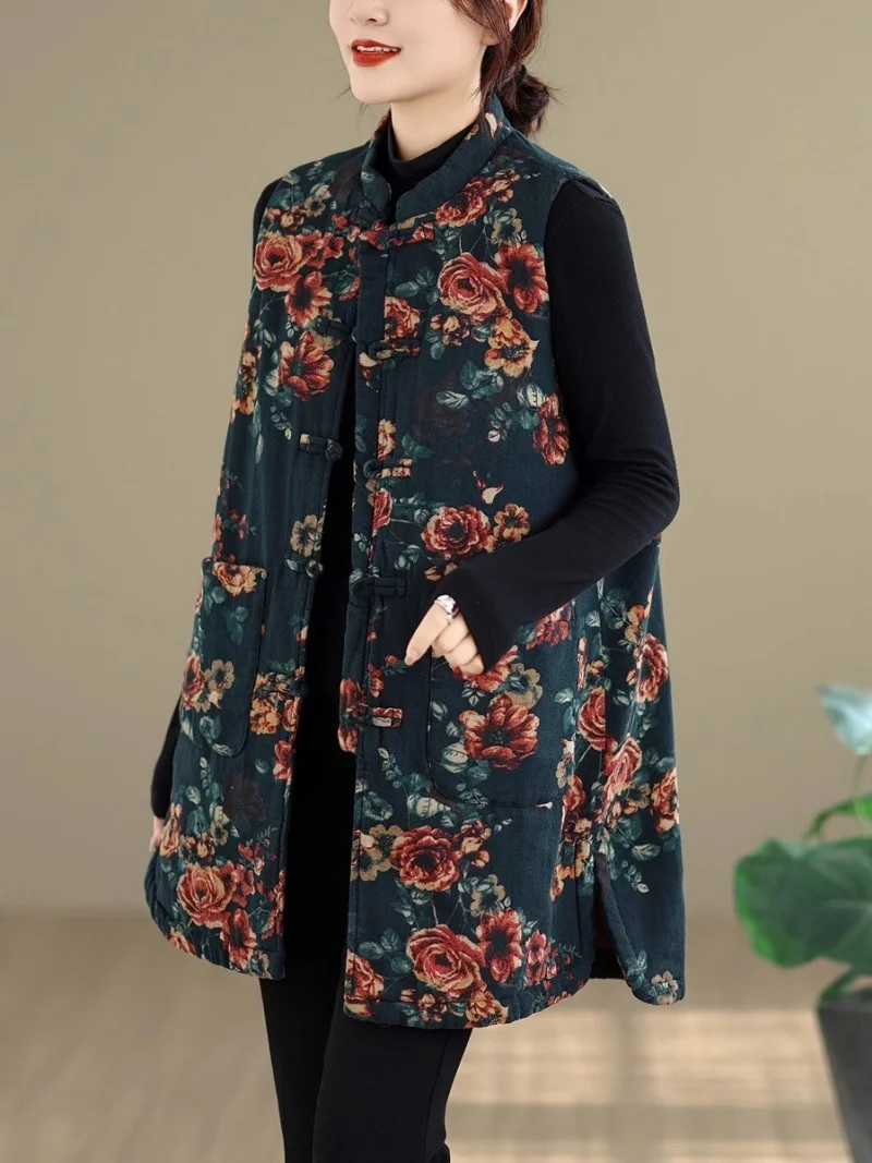 Retro Chinese Style Stand Up Collar Buckle Printed Vest For Women Winter 2025 New Mid Length Warm Cotton Sleeveless Jacket w1217
Retro Chinese Style Stand Up Collar Buckle Printed Vest For Women Winter 2025 New Mid Length Warm Cotton Sleeveless Jacket w1217