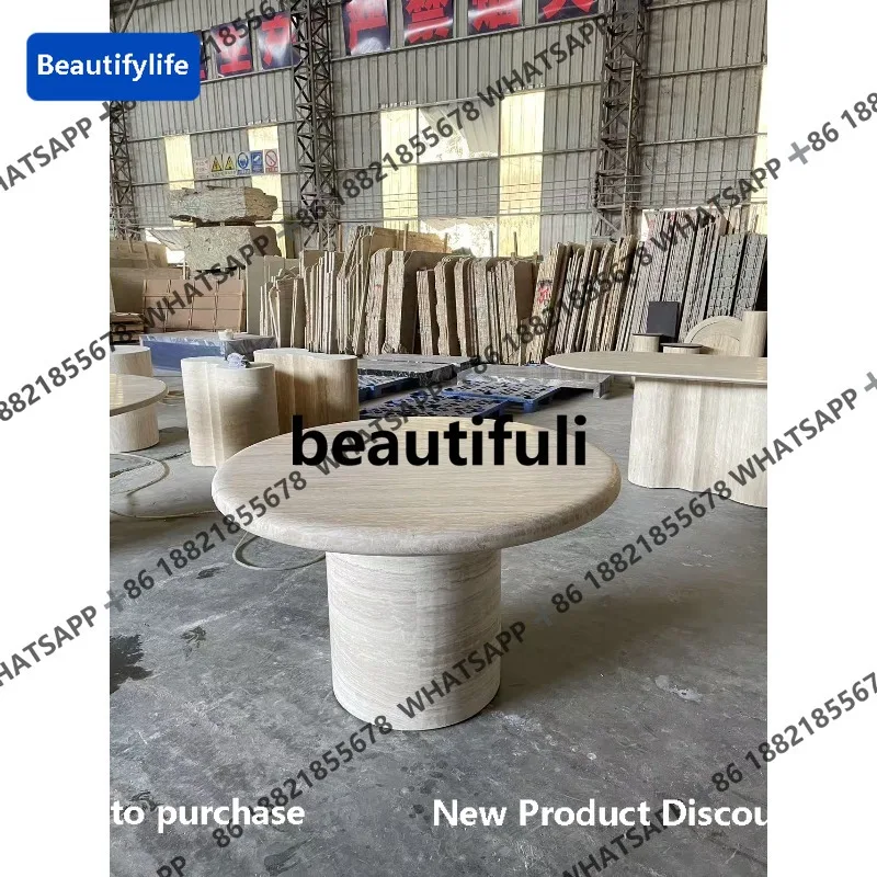 D183 Dining table marble travertine round table natural wabi-sabi style high-end designer dining table
D183 Dining table marble travertine round table natural wabi-sabi style high-end designer dining table