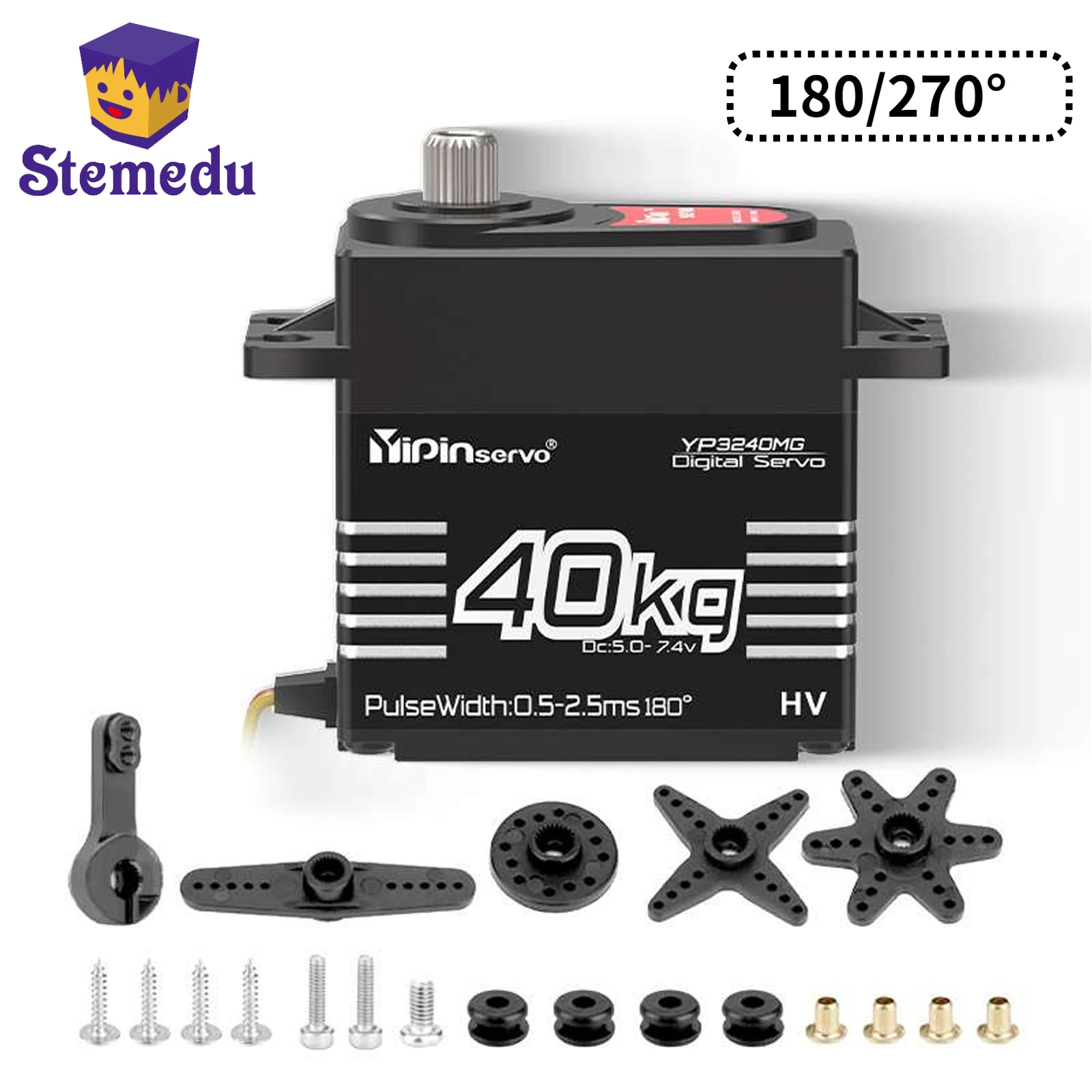 40KG Digital Servo High Torque Metal Gear IP67 Waterproof 180/270 Degree for 1:8 1:10 TRX6 Scx10 RC Crawler Car Robot YP3240MG
40KG Digital Servo High Torque Metal Gear IP67 Waterproof 180/270 Degree for 1:8 1:10 TRX6 Scx10 RC Crawler Car Robot YP3240MG