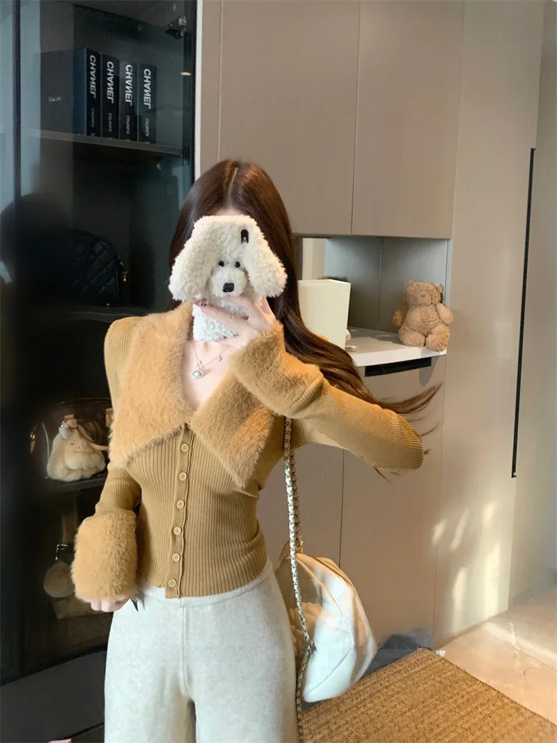 Облегающий длинный вязаный кардиган, женское зимнее пальто с меховым воротником, повседневный носимый теплый топ для девочек
Облегающий длинный вязаный кардиган, женское зимнее пальто с меховым воротником, повседневный носимый теплый топ для девочек