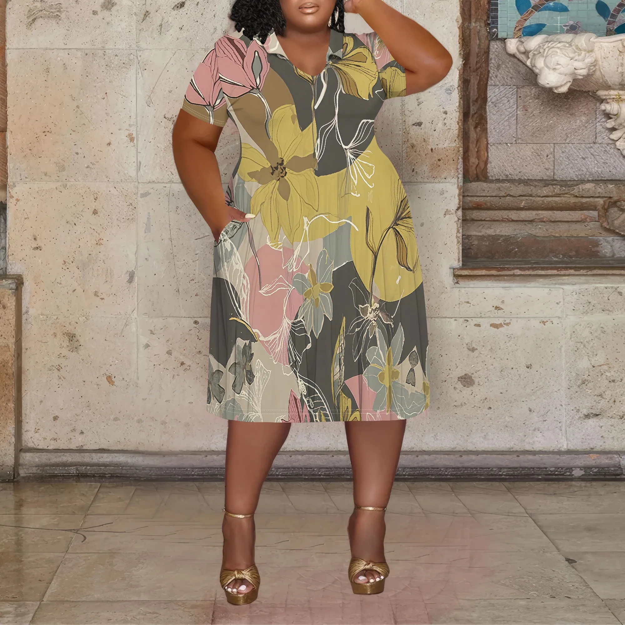 Elegant Plus Size Floral Midi Dress for Women Polo Collar V-Neck A-Line Dress Spring Summer Mother's Day Outfit XL-6XL
Elegant Plus Size Floral Midi Dress for Women Polo Collar V-Neck A-Line Dress Spring Summer Mother's Day Outfit XL-6XL