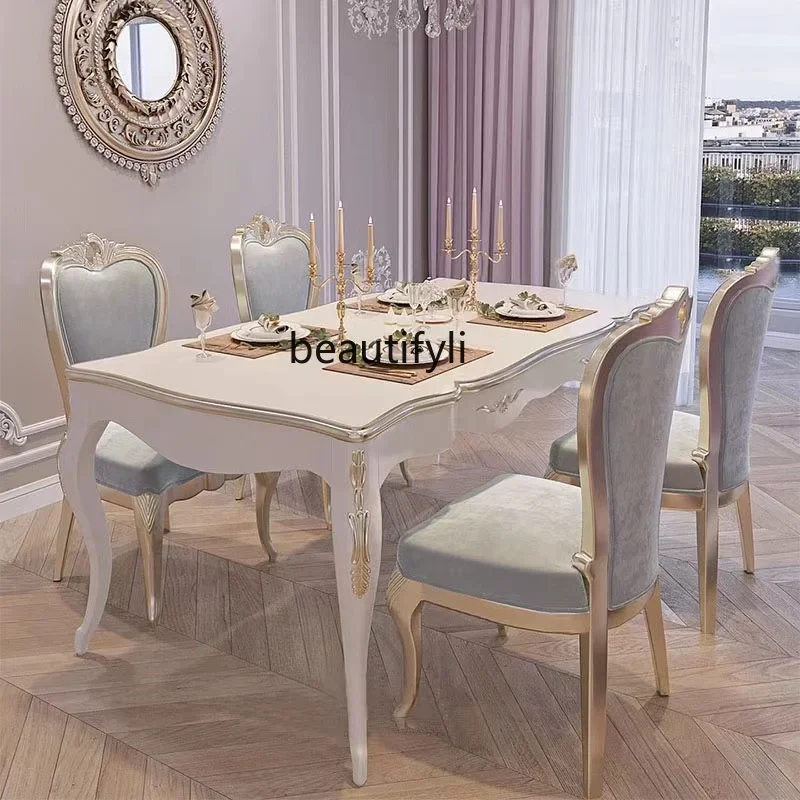 B03 French neoclassical solid wood dining table and chair combination European carved square luxury dining table for 6 people
B03 French neoclassical solid wood dining table and chair combination European carved square luxury dining table for 6 people