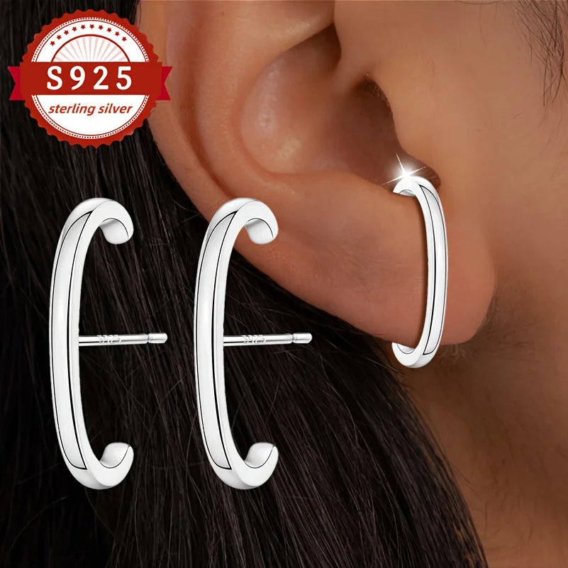 A pair, 925 silver, C-shaped circle earrings, women's fashion stud earrings, retro, elegant and fashionable, suitable for women's daily, vacation, banquet wear, hypoallergenic
A pair, 925 silver, C-shaped circle earrings, women's fashion stud earrings, retro, elegant and fashionable, suitable for women's daily, vacation, banquet wear, hypoallergenic