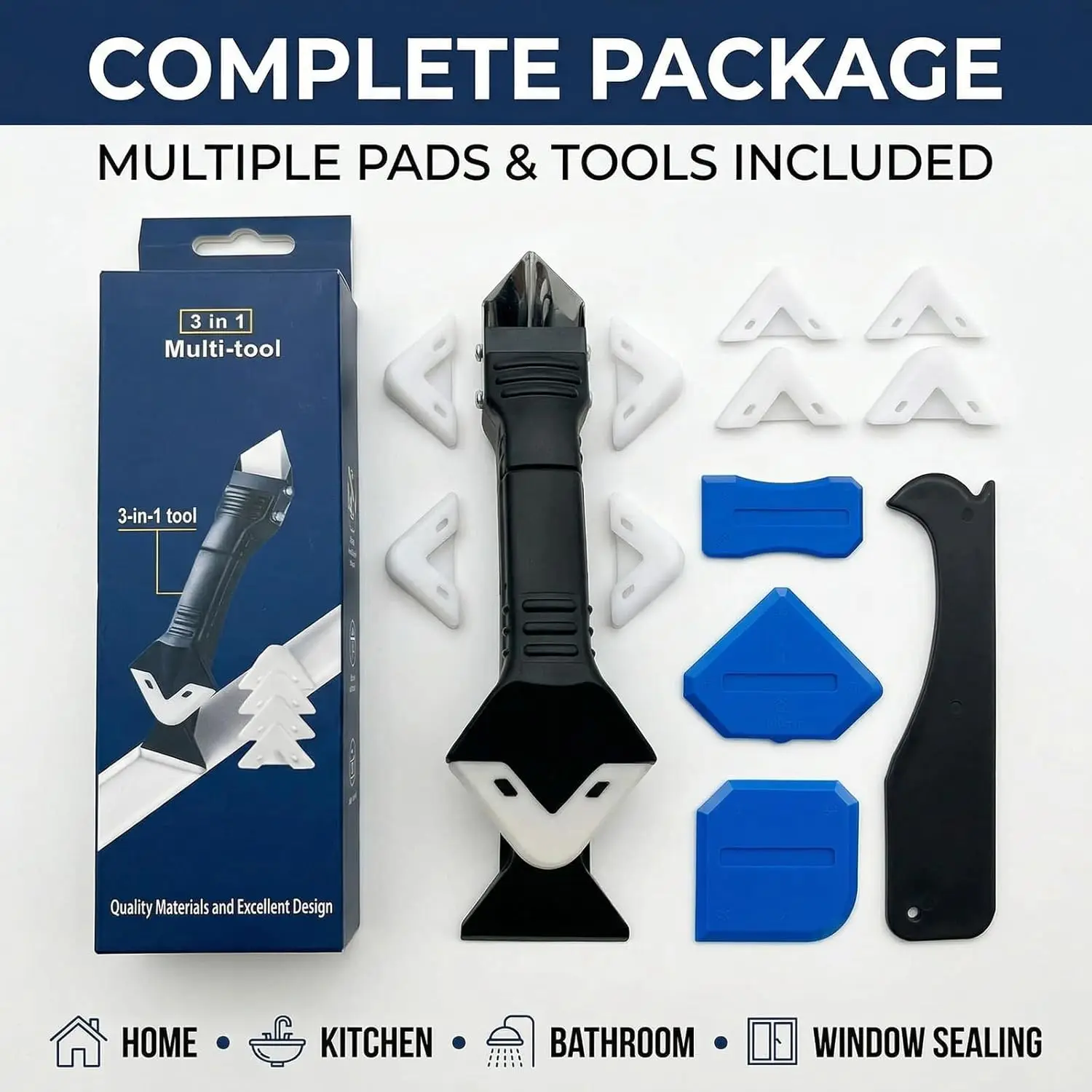Multi-Function Sealant Tool Kit Silicone Caulk Scraper Gap Filler Residue Remover with 5 Replaceable Pads for Shower Sink Window
Multi-Function Sealant Tool Kit Silicone Caulk Scraper Gap Filler Residue Remover with 5 Replaceable Pads for Shower Sink Window