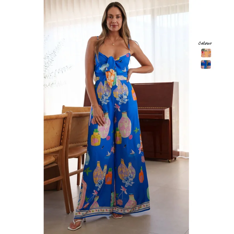 Bohemian Print Spaghetti Strap Jumpsuit Women Tie Front Wide Leg Romper Casual Summer Beachwear Vacation One Piece Outfit
Bohemian Print Spaghetti Strap Jumpsuit Women Tie Front Wide Leg Romper Casual Summer Beachwear Vacation One Piece Outfit