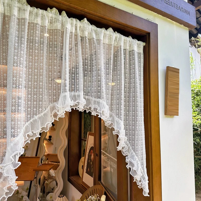 French Romantic Vintage White Lace Arched Curtains with Beaded Ruffles Design Rod Pocket Oversized Curtain for Various Room Type 
French Romantic Vintage White Lace Arched Curtains with Beaded Ruffles Design Rod Pocket Oversized Curtain for Various Room Type