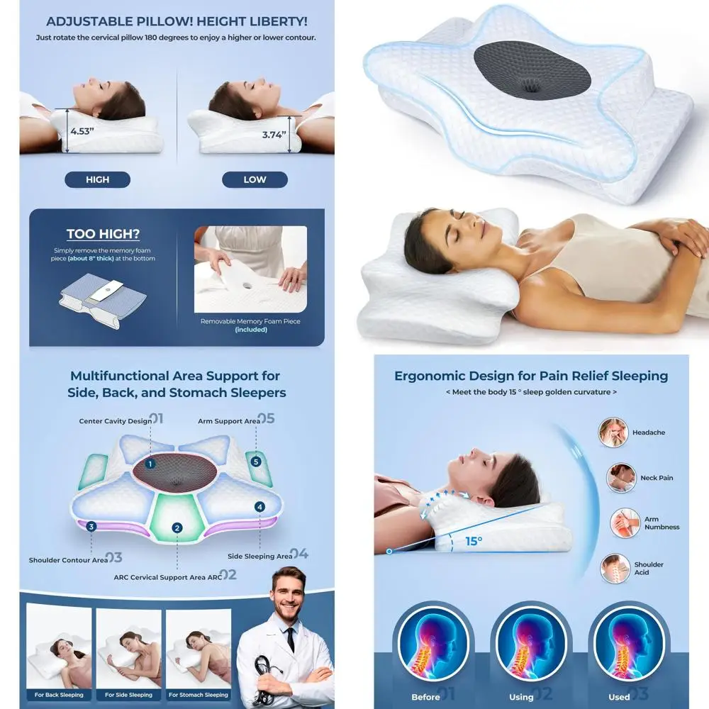 Ergonomic Memory Foam Cervical Pillow for Neck and Shoulder Support, Adjustable Orthopedic Pillow for Comfortable Sleep
Ergonomic Memory Foam Cervical Pillow for Neck and Shoulder Support, Adjustable Orthopedic Pillow for Comfortable Sleep