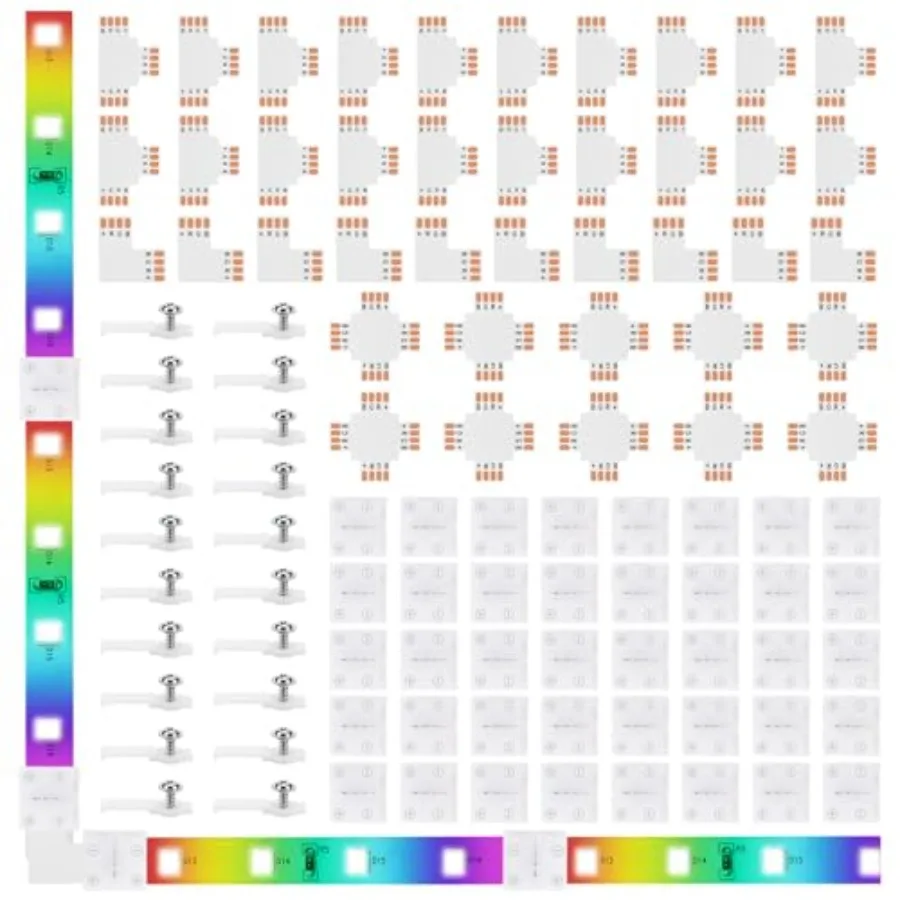4-Pin 10mm RGB LED Light Strip Connectors, 100 Pieces Solderless and Gapless Adapter Terminal, Incl. Screw Clips, Cuttable T, L
4-Pin 10mm RGB LED Light Strip Connectors, 100 Pieces Solderless and Gapless Adapter Terminal, Incl. Screw Clips, Cuttable T, L