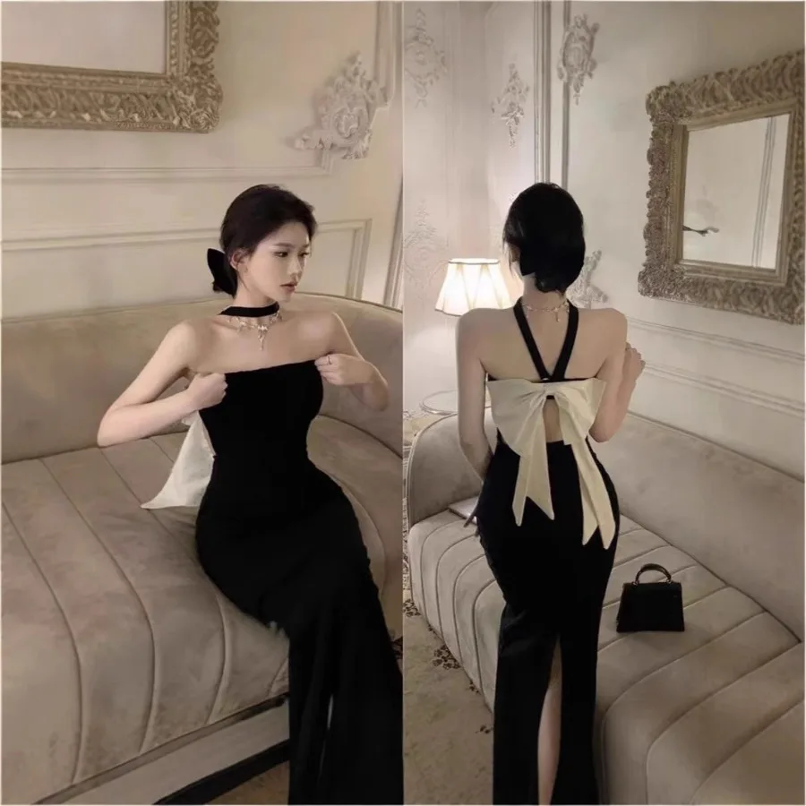 【New style】Birthday party small gift dress sexy dress hanging neck backless bow tie tube top dress black waist wrap hip skirt
【New style】Birthday party small gift dress sexy dress hanging neck backless bow tie tube top dress black waist wrap hip skirt