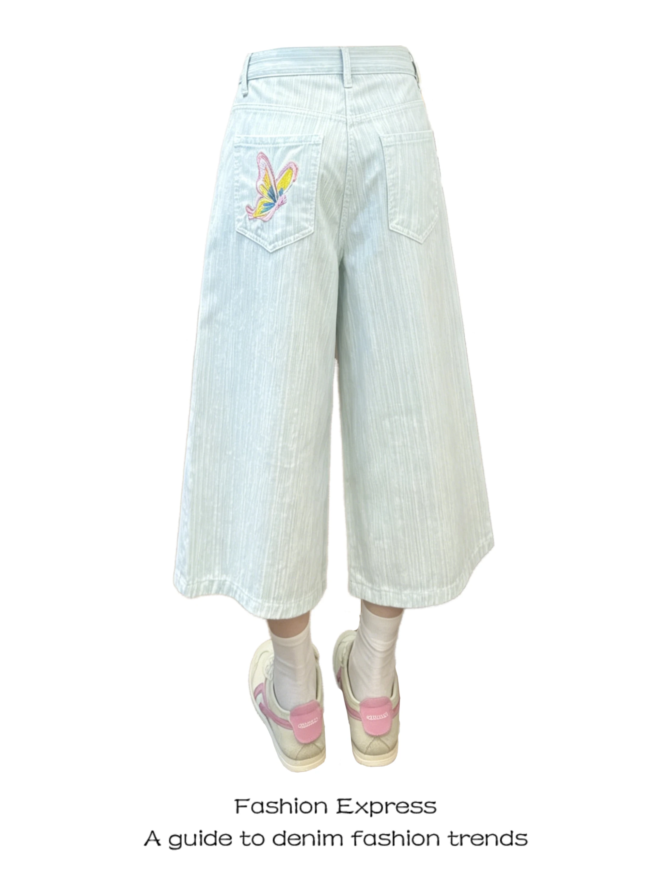 High Waist Wide Leg Casual Pants Women's Embroidered Striped Seven-Foot Length Mint Green Denim Jeans for Ladies
High Waist Wide Leg Casual Pants Women's Embroidered Striped Seven-Foot Length Mint Green Denim Jeans for Ladies