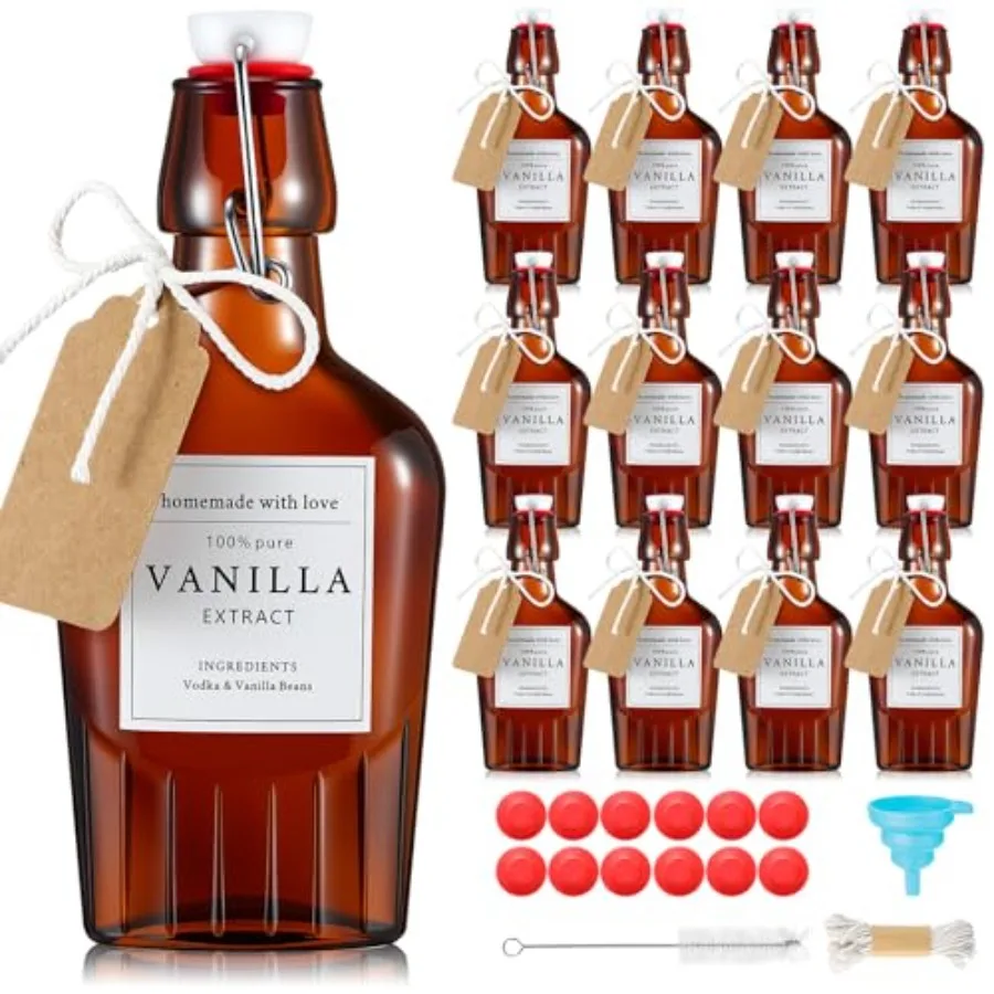 12 Set Swing Top Glass Flask Homemade Vanilla Extract Bottles with Stoppers Stickers Jar Brush Funnel Rope Labels Bottle for Ho
12 Set Swing Top Glass Flask Homemade Vanilla Extract Bottles with Stoppers Stickers Jar Brush Funnel Rope Labels Bottle for Ho