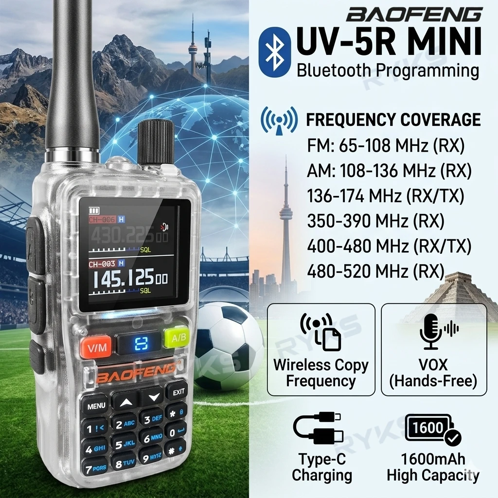 Baofeng Uv-5R Mini Long Range Walkie Talkies Bluetooth Programming Wireless Copy Frequency Noaa Camping Communication Radio
Baofeng Uv-5R Mini Long Range Walkie Talkies Bluetooth Programming Wireless Copy Frequency Noaa Camping Communication Radio