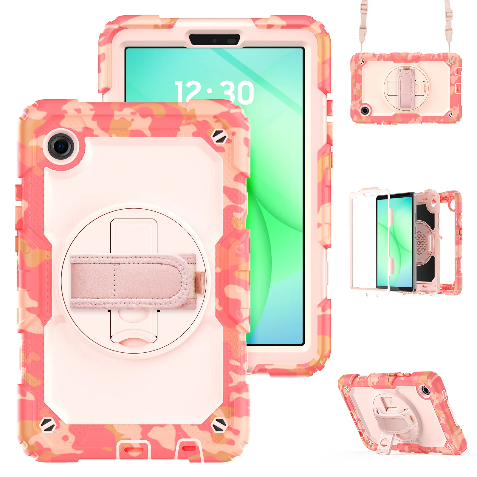 For Samsung Galaxy Tab A11 / A9 Case Camo Printing PC + Silicone Tablet Cover with PET Film / Shoulder Strap - Pink
For Samsung Galaxy Tab A11 / A9 Case Camo Printing PC + Silicone Tablet Cover with PET Film / Shoulder Strap - Pink