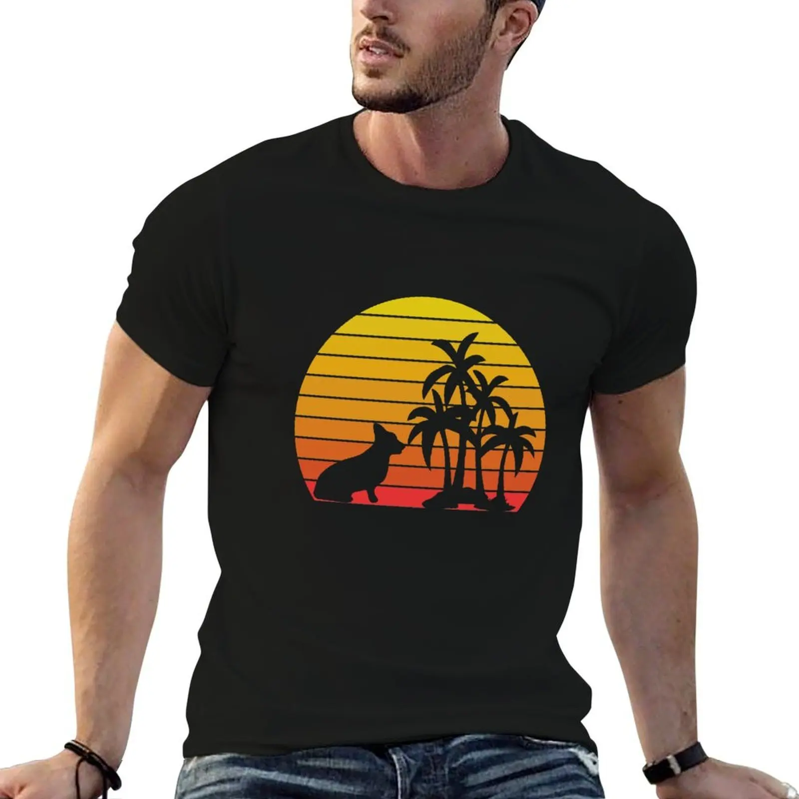 Retro Vintage Corgi Sunset Palm Trees Beach Silhouette T-Shirt graphic t shirts for man man tshirt t shirt man plain T-shirt
Retro Vintage Corgi Sunset Palm Trees Beach Silhouette T-Shirt graphic t shirts for man man tshirt t shirt man plain T-shirt