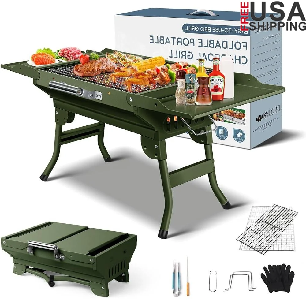 Portable Charcoal Grill Foldable Outdoor BBQ Grill Travel Camping Picnic Backyard Grill Set with Accessories Easy to Clean
Portable Charcoal Grill Foldable Outdoor BBQ Grill Travel Camping Picnic Backyard Grill Set with Accessories Easy to Clean