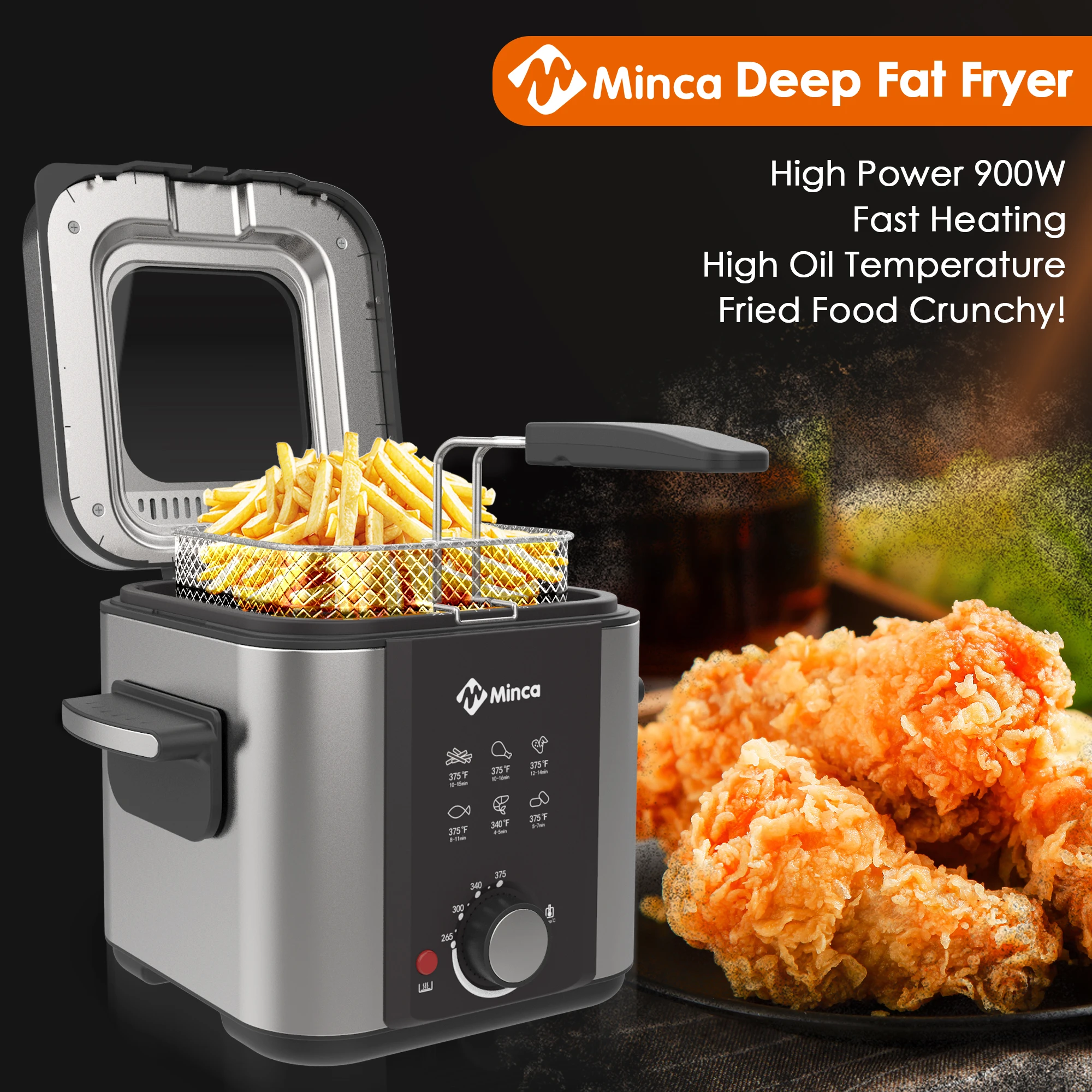Minca 1.5L Electric Deep Fryer with Viewing Window, Adjustable Temp, Removable Basket, Stainless Steel Body & Cool-Touch Handle
Minca 1.5L Electric Deep Fryer with Viewing Window, Adjustable Temp, Removable Basket, Stainless Steel Body & Cool-Touch Handle