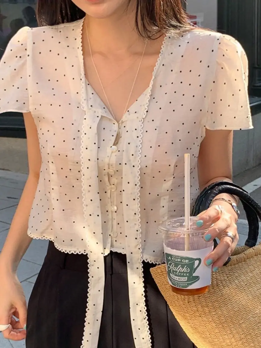 Sweet Design Sensation Ruffle Polka Dot Sash Women's Shirt Trendy Loose Fit Short Sleeve round Neck Button up Casual Top
Sweet Design Sensation Ruffle Polka Dot Sash Women's Shirt Trendy Loose Fit Short Sleeve round Neck Button up Casual Top