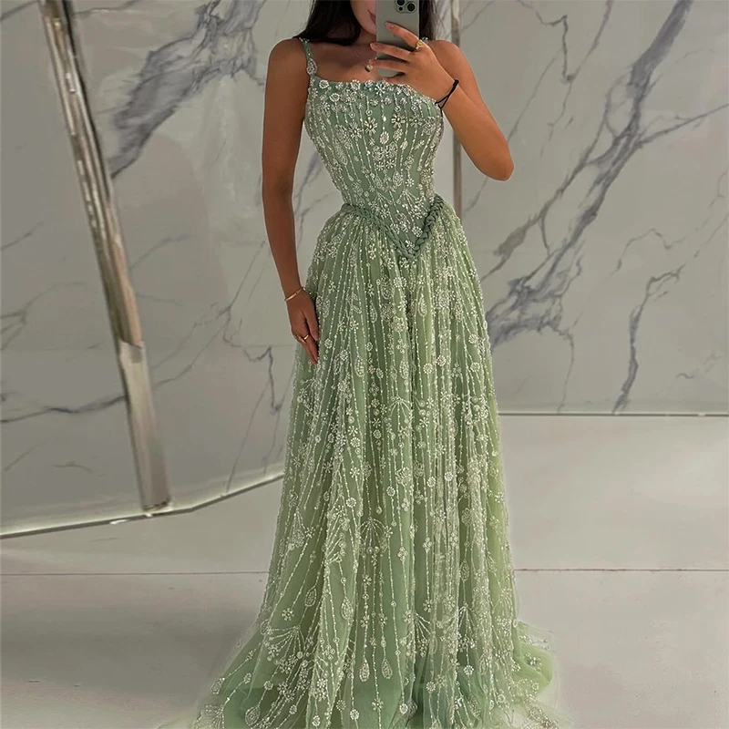 Luxury Spaghetti-Straps Formal Evening Dresses Lace Applique Beaded Prom Dresses Customized
Luxury Spaghetti-Straps Formal Evening Dresses Lace Applique Beaded Prom Dresses Customized