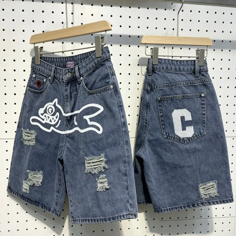 26ss Washed Blue Ripped Denim Shorts ICECREAM Running Dog Print Button Zipper Jeans Men Women High Street Outfit
26ss Washed Blue Ripped Denim Shorts ICECREAM Running Dog Print Button Zipper Jeans Men Women High Street Outfit