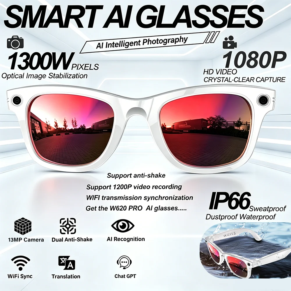 Waterproof Bluetooth Call Smart Glasses with 1300W HD Camera WIFI Image Transfer Photo Identification Instant Translation
Waterproof Bluetooth Call Smart Glasses with 1300W HD Camera WIFI Image Transfer Photo Identification Instant Translation